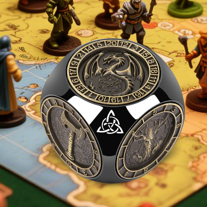 US Local 6-pack DND Dice Wheel Gift Box Set, Retro Wheel Metal Polyhedral Board Game Prop, Desktop Role Playing Decoration Collectibles Game Dice Accessories