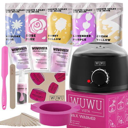 US Local Waxing Kit WUWUVISTA 23 Items Hair Removal Wax Kit With Wax Warmer Waxing Beads For Face, Brazilian, Full Body, Bikini, Sensitiive Skin  Skin Suitable For Plugs Of American, European Specification