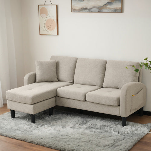 UK Local L-L-shaped Corner Sofa With Chaise Lounge  3Seater Sofa, 166 X 118 X 77 Cm, Breathable Cotton Linen Fabric, Plastic Legs, Modular Design, Ideal For Living Rooms, Apartments, And Offices