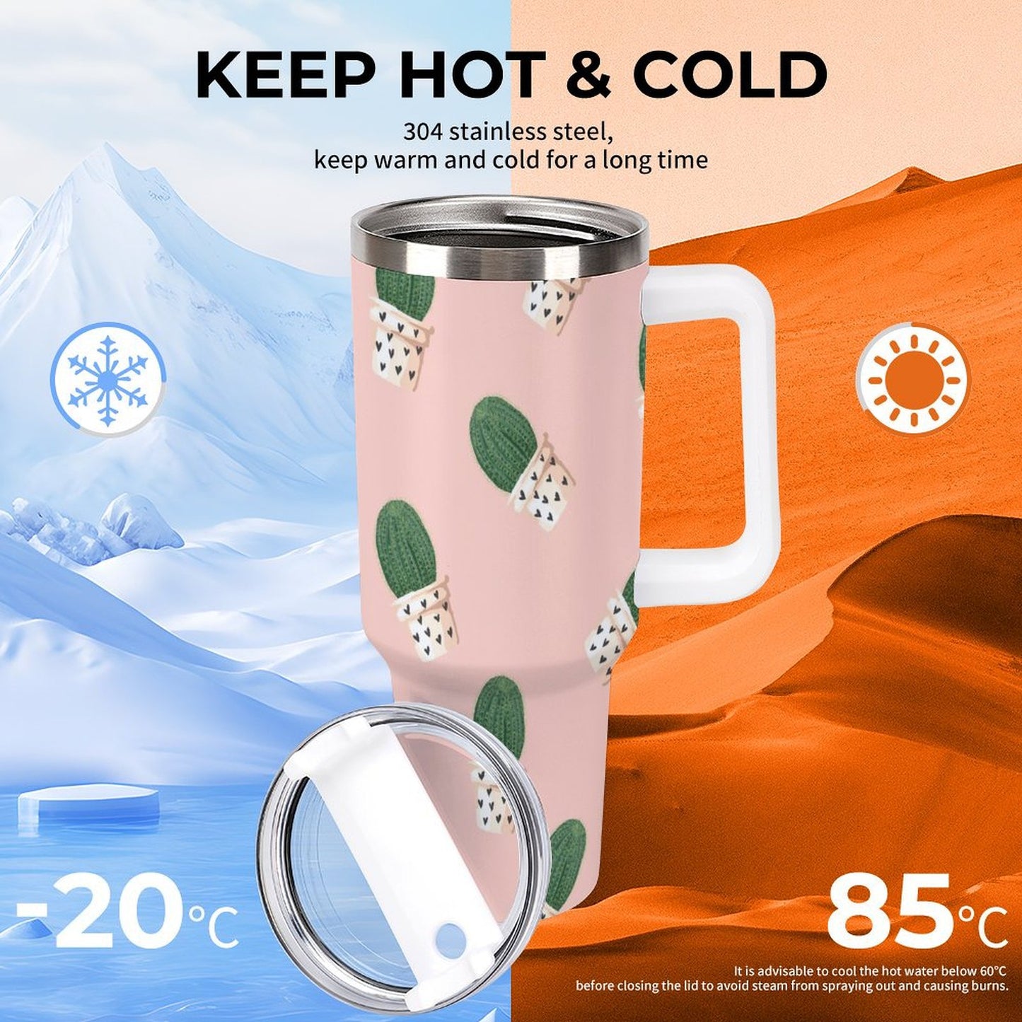 PHDT00050 POD US Local Tumbler 40 oz Large Capacity Car Cup Summer Cactus, Love