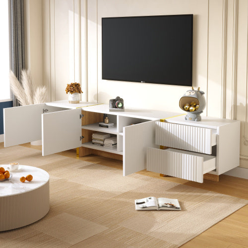 UK Local 190 Cm TV Cabinet, 3 Doors, 2 Drawers, White With Gold And Wood Grain