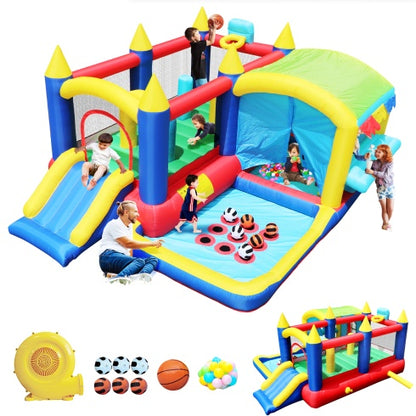 US Local 7 In 1 Inflatable Bounce House, Bouncy House With Ball Pit For Kids Indoor Outdoor Party Family Fun, Obstacles, Toddler Bouncy Castle With Ball Pit For Birthday Party Gifts