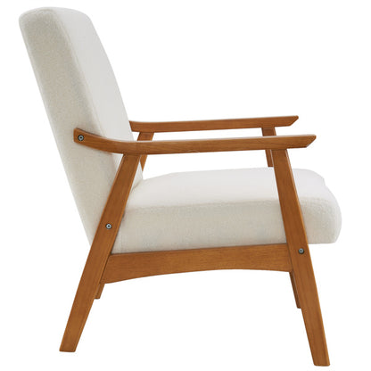 US Local Armrests In Solid Wood, Upholstered, Teddy Velvet, Off-white, Interior Lounge Chair