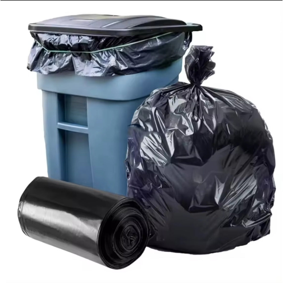 US Local 120 35 Gallon Lightweight Stretchable Garbage Bags - Star Sealed Bottom, Black Plastic Lining, Not Available On Weekends