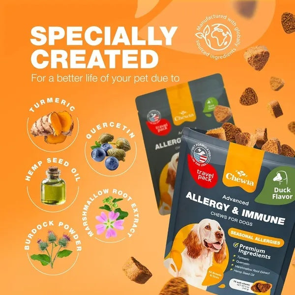 US Local Dog Allergy Relief Chews – Anti-Itch Skin & Coat Support with Salmon Oil | Seasonal Allergy Relief, Hot Spot & Immune Health Supplement for Dogs