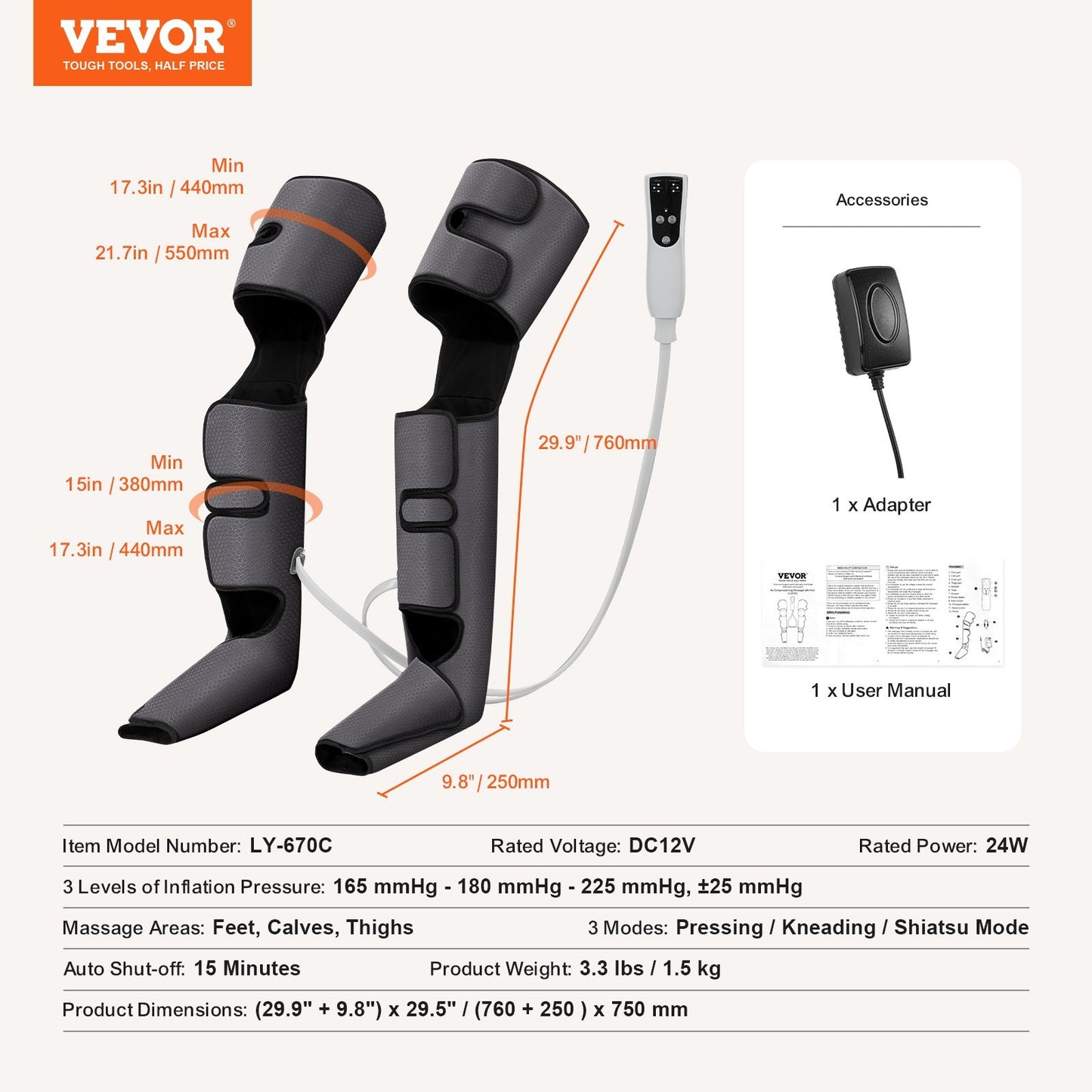 US Local VEVOR Full Leg Massager, Air Compression Leg Massager For Foot Calf Thigh Knee, 3 Modes & 3 Intensities, Leg Compression Massage Boots For Circulation, Relaxation, Pain Relief - Great Gift For Mom Dad