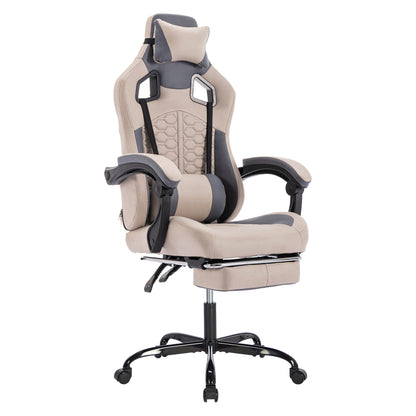 US Local Gaming Chair With Massage,Ergonomic PC Gaming Chair With Footrest Comfortable Headrest And Lumbar Support,High Back PVC Leather,300LBS Grey