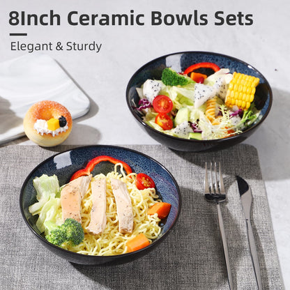 US Local Creative Western Kiln Change Peacock Blue Bowl 30oz Bowl Set Of 4 For Cereal, Salad, Pasta, Soup, Dessert, Serving Dishwasher, Microwave And Oven