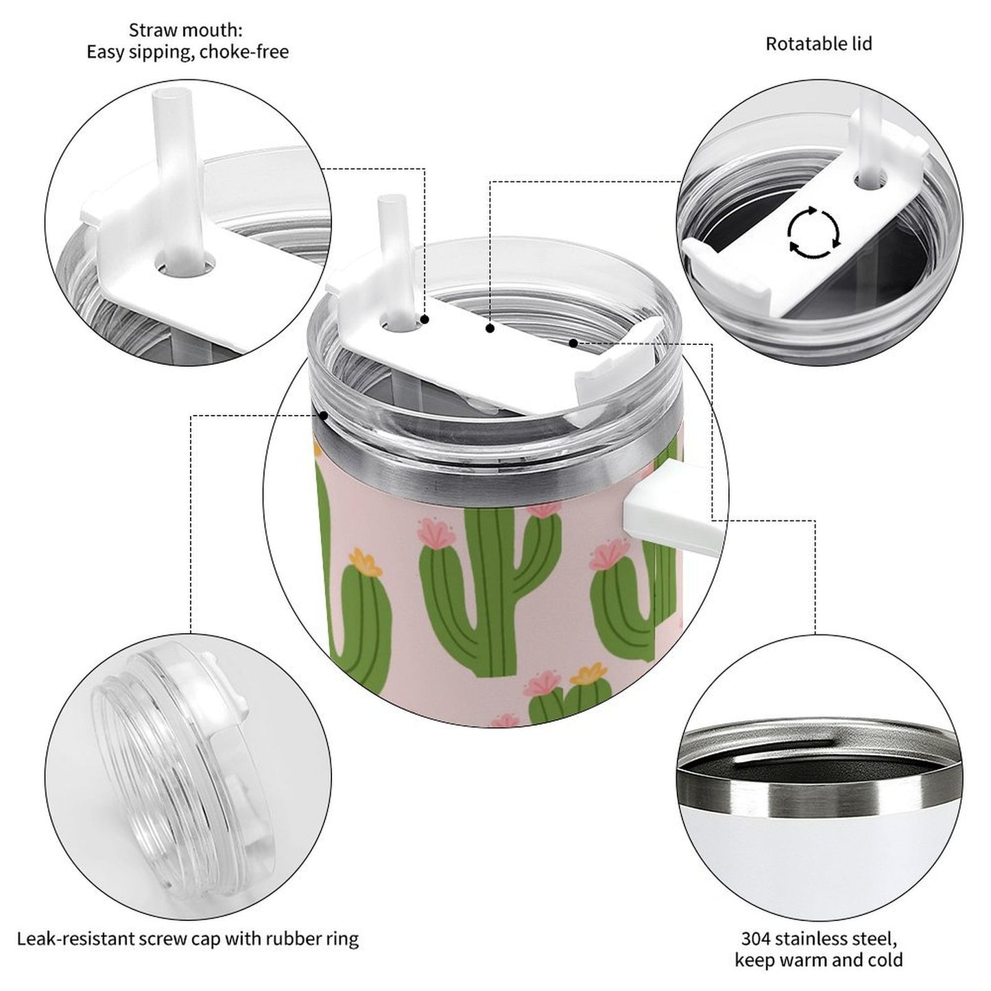 PHDT00425 POD US Local Tumbler 40 oz Large Capacity Car Cup Pink, Cactus