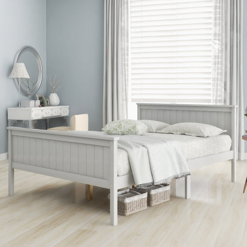 UK Local Wooden Bed Frame With Headboard And Footboard, Pine Wood Bed For Kids Bedroom, Ivory
