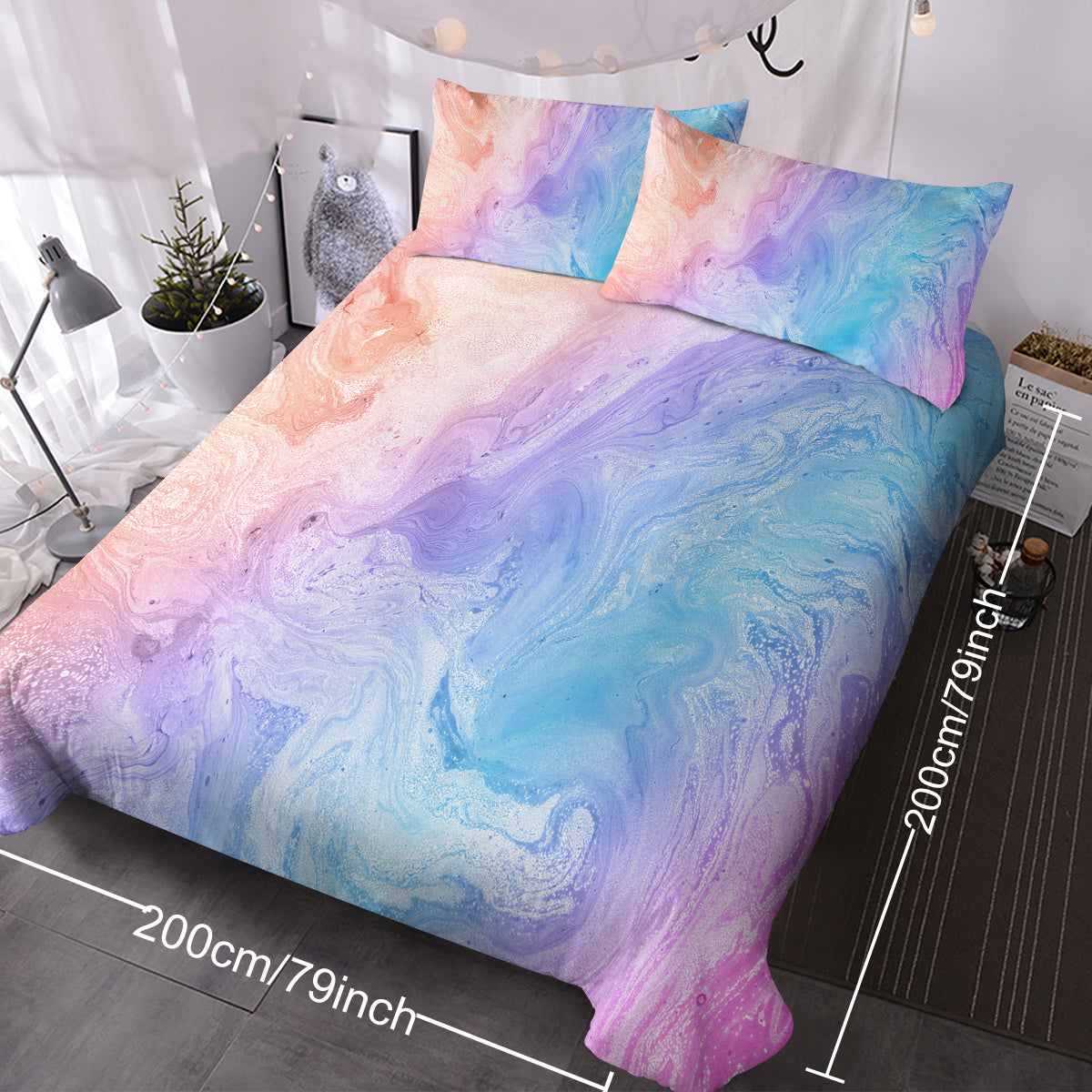 US & UK Local Girly Duvet Cover Rainbow Glitter Ombre Bedding Sets 3 Pcs Chic Purple Blue Green Pastel Bed Spreads Sparkle Quilt Cover Set With 2 Pillow Shams