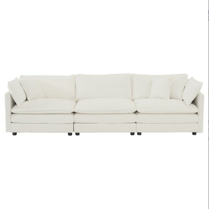 US Local Mid-Century Modern Couch 3-Seater Sofa With 2 Armrest Pillows And 3 Toss Pillows, Couch For Living Room White Chenille