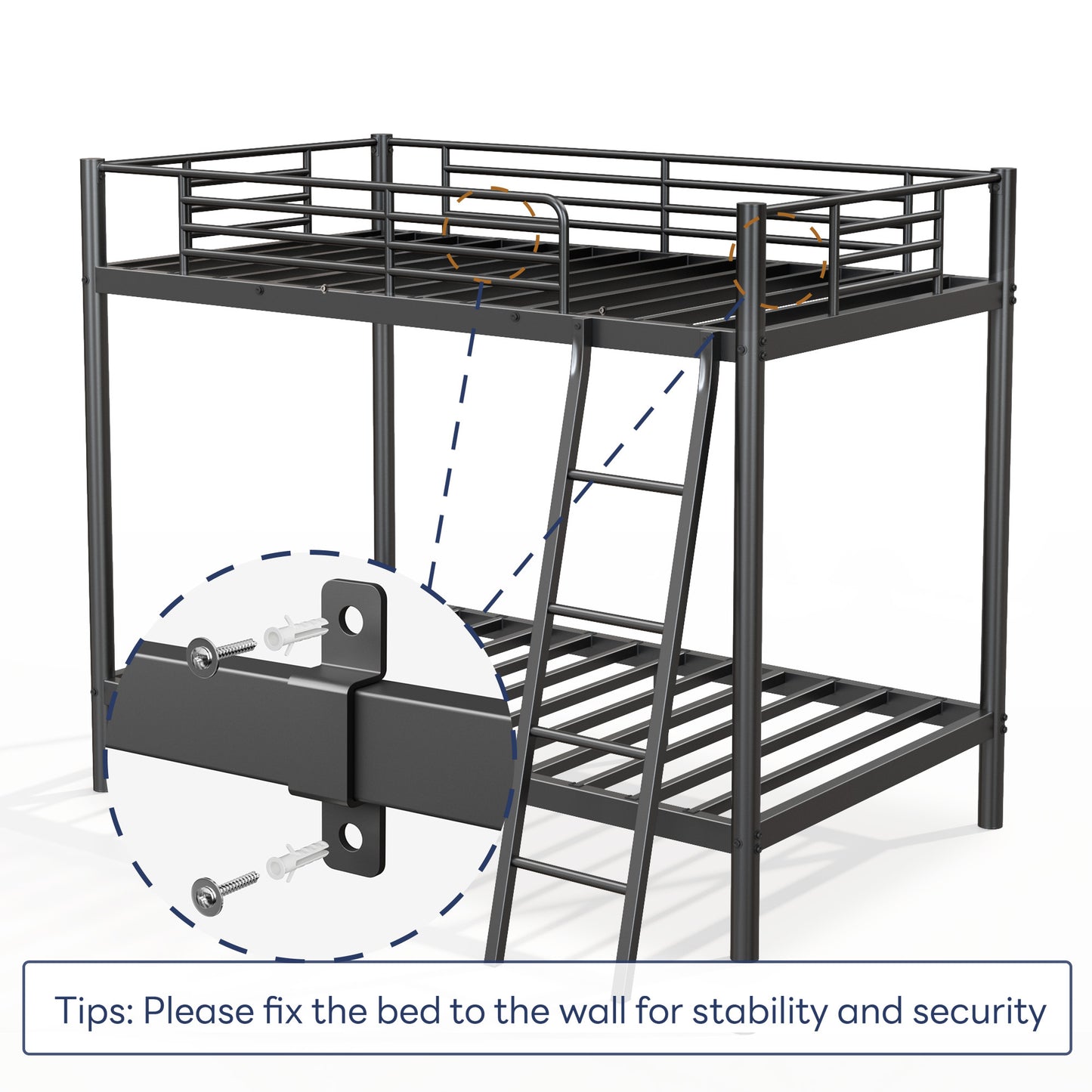 US Local Loft Bunk Bed Twin Over Twin Size With Ladder And Guardrail,Heavy Duty Metal Slats Support No Box Spring Needed Small Space Saving Furniture For Bedroom Dorm,Black