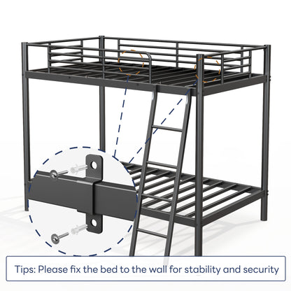 US Local Loft Bunk Bed Twin Over Twin Size With Ladder And Guardrail,Heavy Duty Metal Slats Support No Box Spring Needed Small Space Saving Furniture For Bedroom Dorm,Black