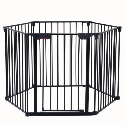 US Local 150 Adjustable Safety Gate 6 Panels Play Yard Metal Doorways Fireplace Fence Christmas Tree Fence Gate For House Stairs Gate Prohibited Area Fence