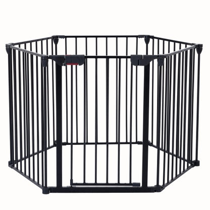 US Local 150 Adjustable Safety Gate 6 Panels Play Yard Metal Doorways Fireplace Fence Christmas Tree Fence Gate For House Stairs Gate Prohibited Area Fence