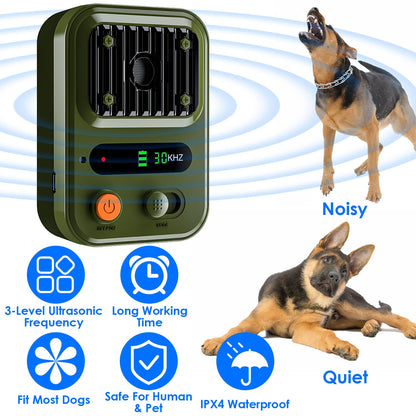 US Local Black-Green Color Options -- 1Pc Ultrasonic Anti-Barking Device Rechargeable Auto Dog Bark Control Deterrent Box Training Device IPX4 Waterproof With 3 Frequency Max 32.8Feet Sensing Distance For Most
