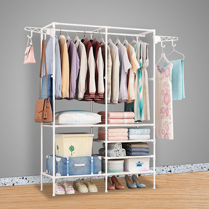 US Local 1Pc Metal Garment Rack Shoe Clothing Organizer Shelves Freestanding Multifunctional Clothes Wardrobe