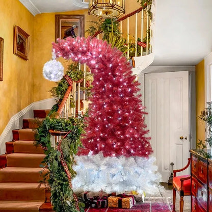 US Local 6FT Hinged Fir Artificial Fir Bent Top Christmas Tree, Xmas Tree Bendable Santa Hat Style Christmas Tree Holiday Decoration,1250  Branch Tips, 300 LED Lights X-mas