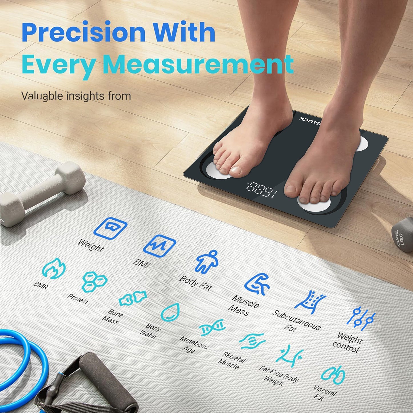 US Local PLusluck Smart Scale, Digital Bathroom Scale BMI Weighing Body Fat Scale, Body Composition Monitor Health Analyzer -with Smartphone App
