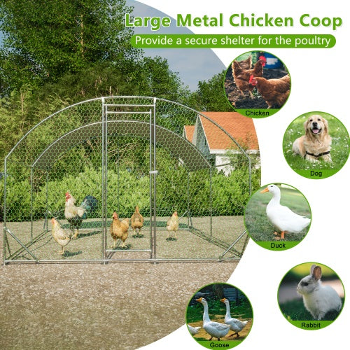 US Local Large Chicken Coop Metal Chicken Run With Waterproof And Anti-UV Cover, Dome Shaped Walk-in Fence Cage Hen House For Outdoor And Yard Farm Use, 1 Tube Diameter, 9.84 X 13.12 X 6.56