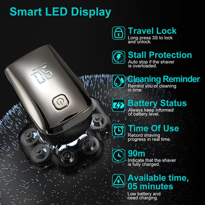 US Local 1Pc 6 In 1 9D Electric Head Shaver For Men Cordless Rechargeable Wet Dry Razor With LED Display Travel Lock Stall Protection Cleaning Reminder