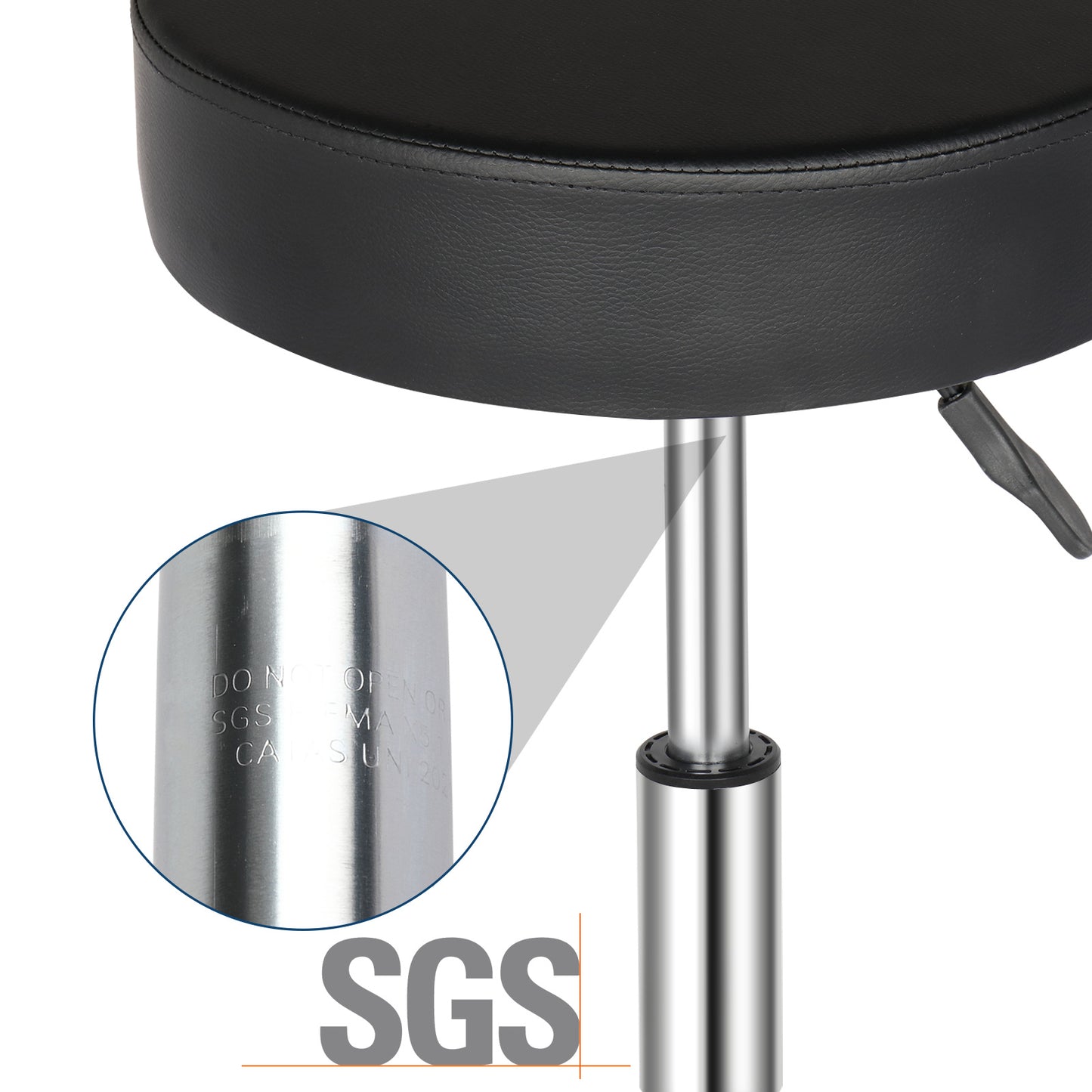 US Local Semi-PU Leather SGS Certified Air Bar Shaped Cotton 8cm Thickness Nylon Wheel 150kg Black Technician Stool Round Cushion