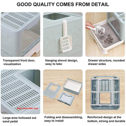 US Local Cat Litter Box Front Entry Enclosed Extra Large Litter Box With Litter Catching Lid And Scoop For Big Cats Kitty