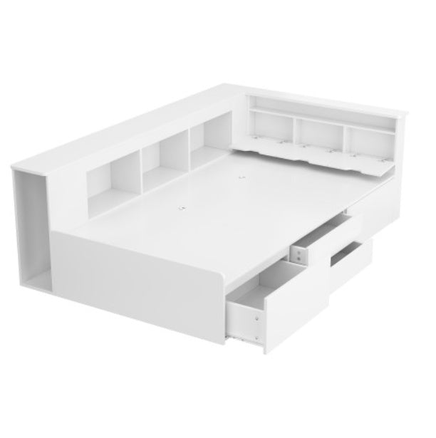 UK Local Children's Bed, Single Bed-3ft90x190cm, Single Bed, Multifunctional Children's Bed With Drawers, Bookcase And Storage Cupboard, Bed Box With Storage Space, Without Mattress, White