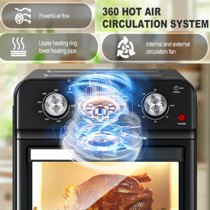 US Local 12.5 Qt Air Fryer With Dual Knob Control, Temperature Range, 60-Min Timer, Presets For French Fries, Pizza, Chicken, Fish, And Toast Healthy Oil-Free Cooking Oven