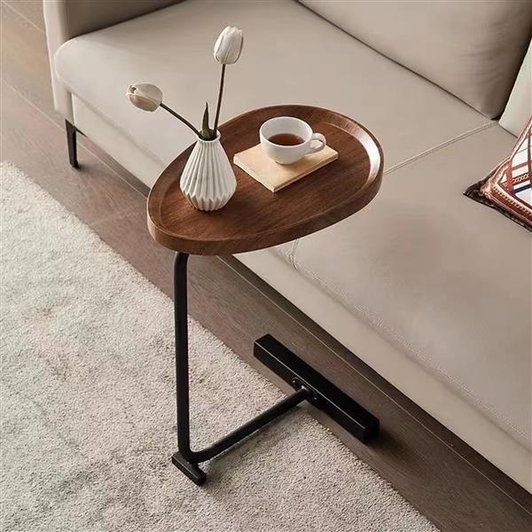 US Local Brown C-shaped Side Table, Living Room Small Sofa Table