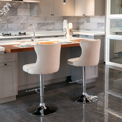 US Local Swivel Velvet Barstools Adjusatble Seat Height From 25-33 Inch Khaki,Set Of 2