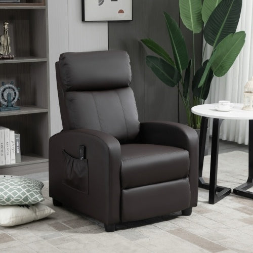 UK Local HOMCOM Recliner Armchair, Massage Faux Leather Push Back Reclining Chair With Adjustable Leg Rest, Side Pocket, For Home Living Room Theatre, Brown