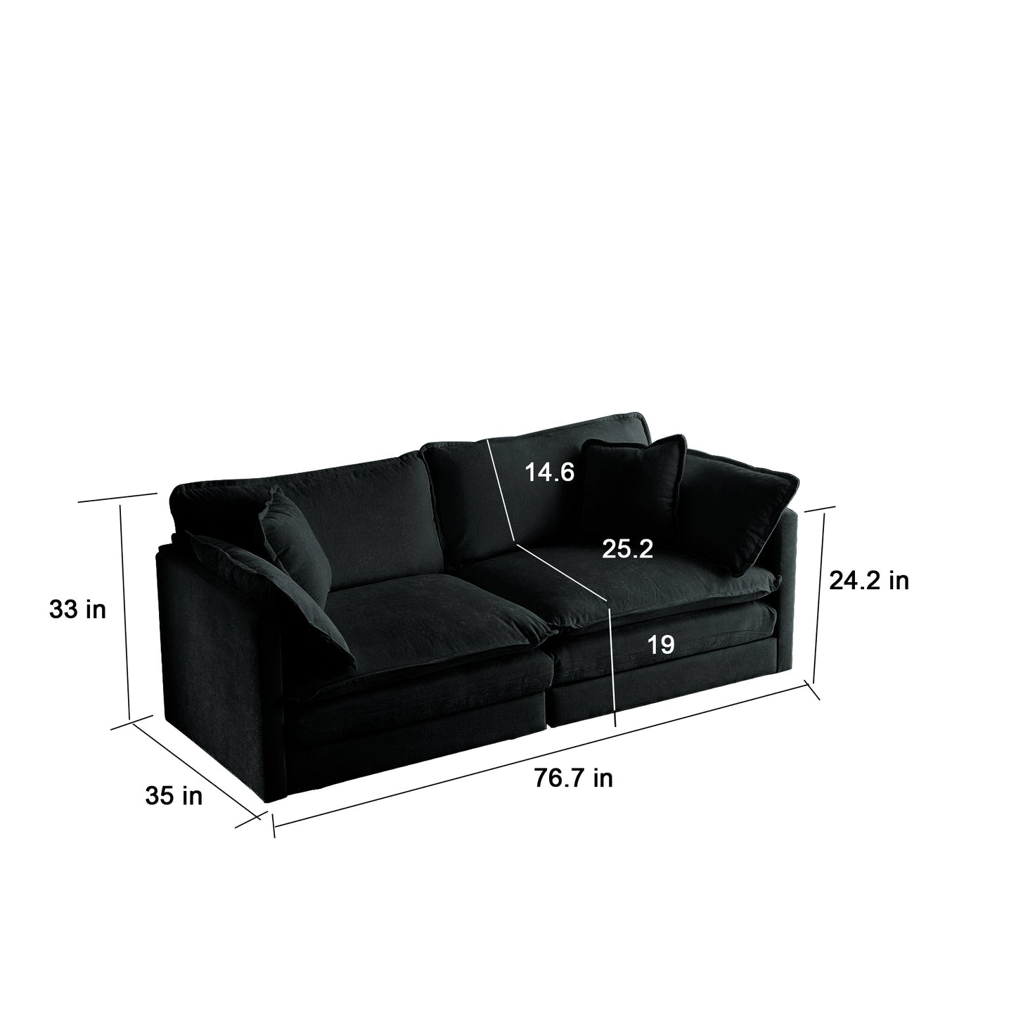 US Local Modern Fabric Loveseat Sofa Couch For Living Room, Upholstered Large Size Deep Seat 2-Seat Sofa With 4 Pillows