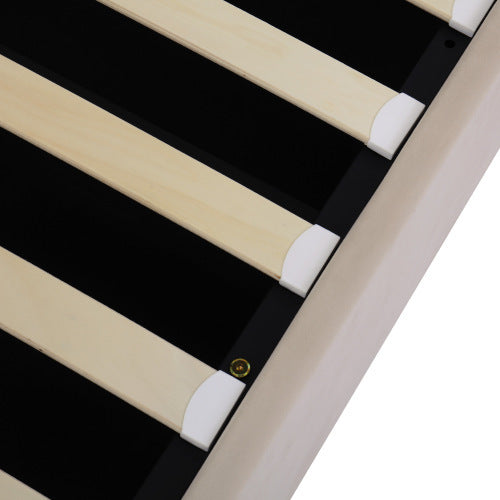 UK Local Upholstered Bed, With Hydraulic Lever, Functional Bed From Storage, 150 X 200 Cm, Without Mattress, Velvet, Beige