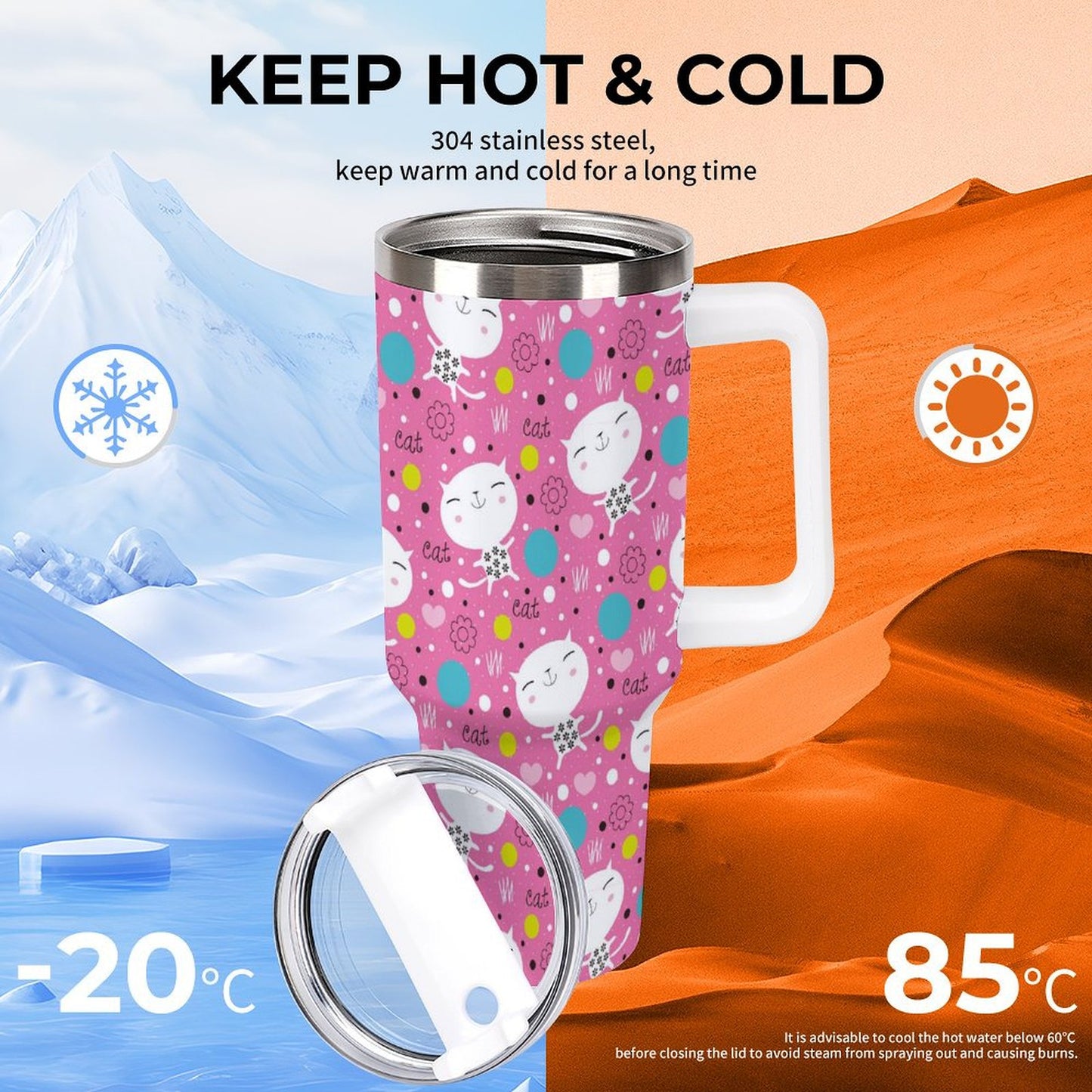 PHDT00268 POD US Local Tumbler 40 oz Large Capacity Car Cup Cat, Children