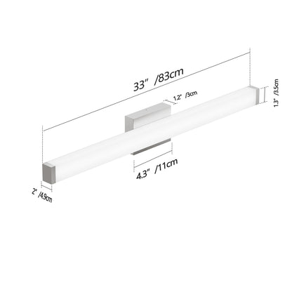 US Local Bathroom Vanity Light Brushed Nickel Square LED 33inch 18W 6000K Cool White Light Wall Bar Lighting Fixtures Over Mirror