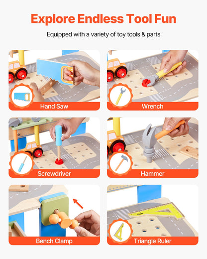 US Local Wooden Tool Bench For Kids 3 Years+ Toy Workbench Pretend Play Toy Kits