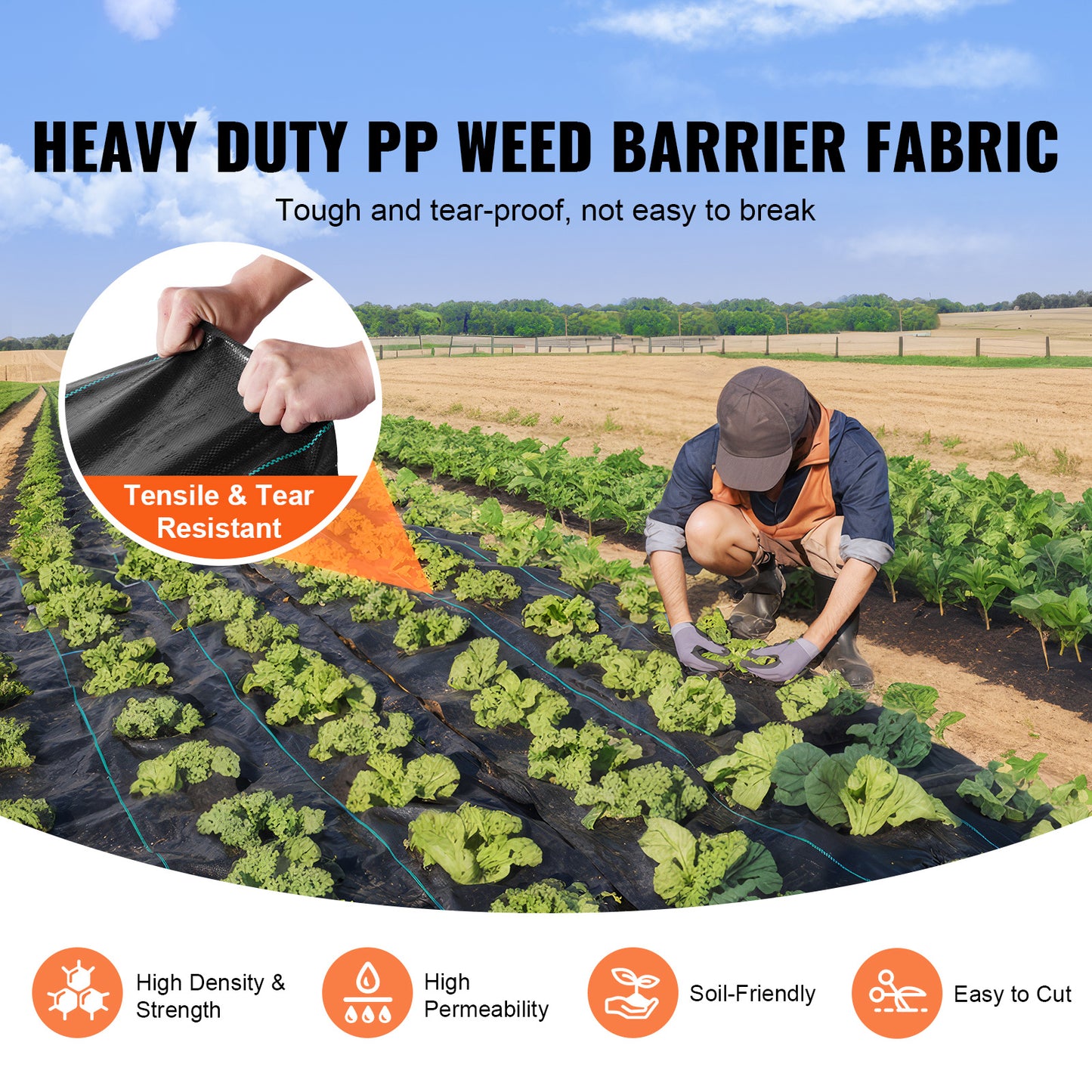 US Local VEVOR Weed Barrier Landscape Fabric, 4x100FT Heavy Duty Garden Weed Fabric, Woven PP Weed Control Fabric, Driveway Fabric, Geotextile Fabric For Landscaping, Ground Cover, Weed Blocker Weed Mat, Black