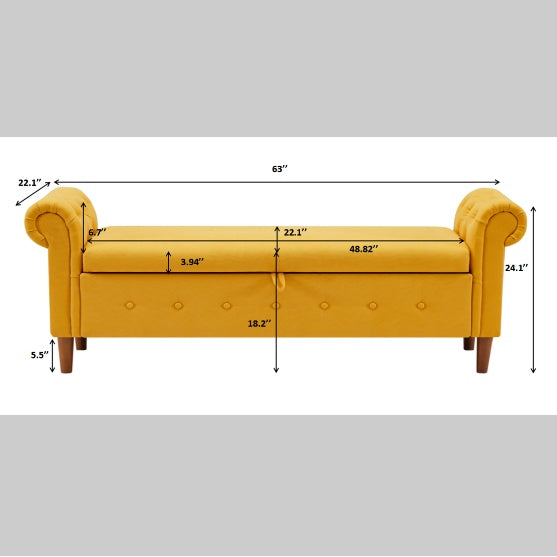 US Local Yellow Multifunctional Storage Rectangular Sofa Stool