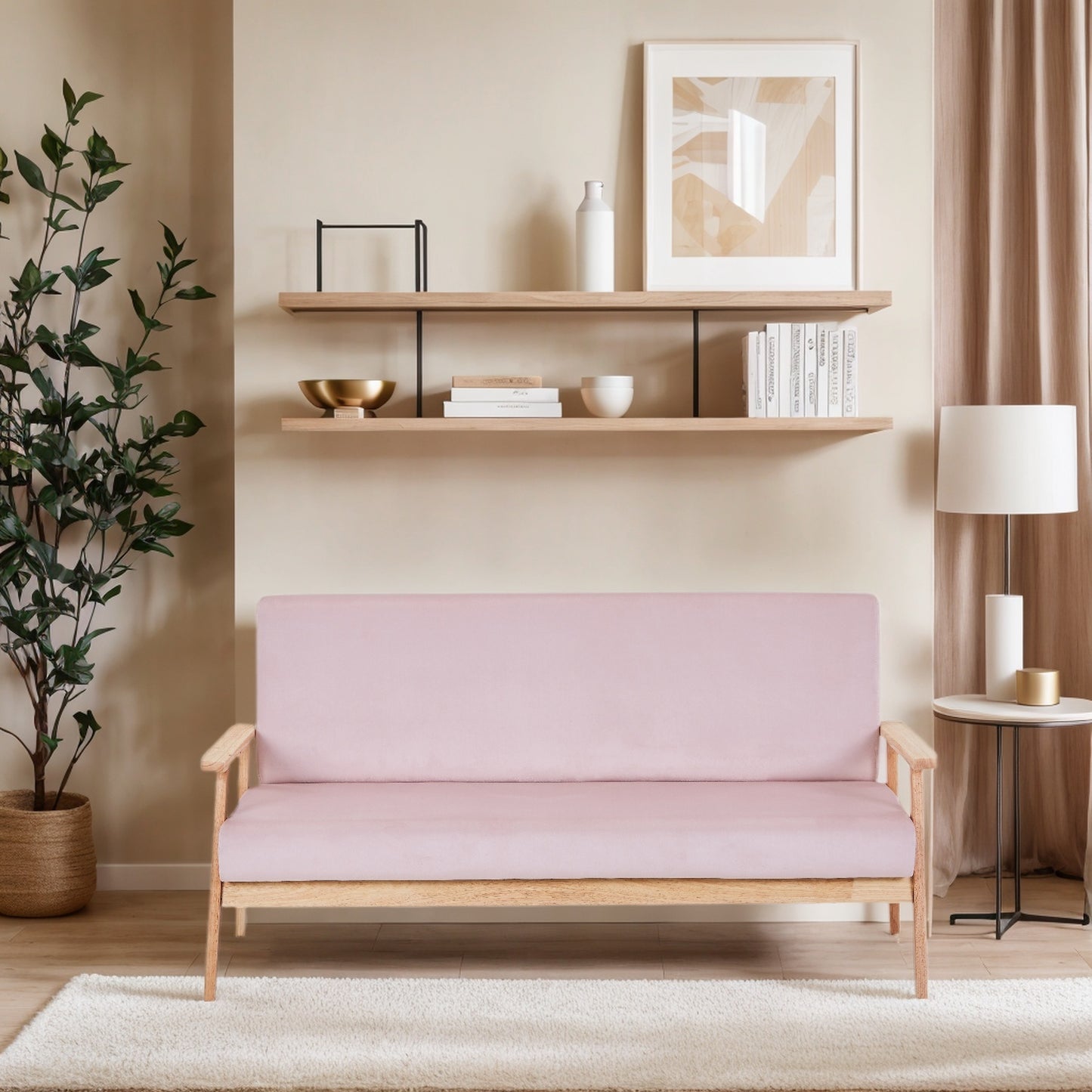 US Local Modern Velvet Loveseat Sofa With Wooden Arms Office Couch 2-3 Seat