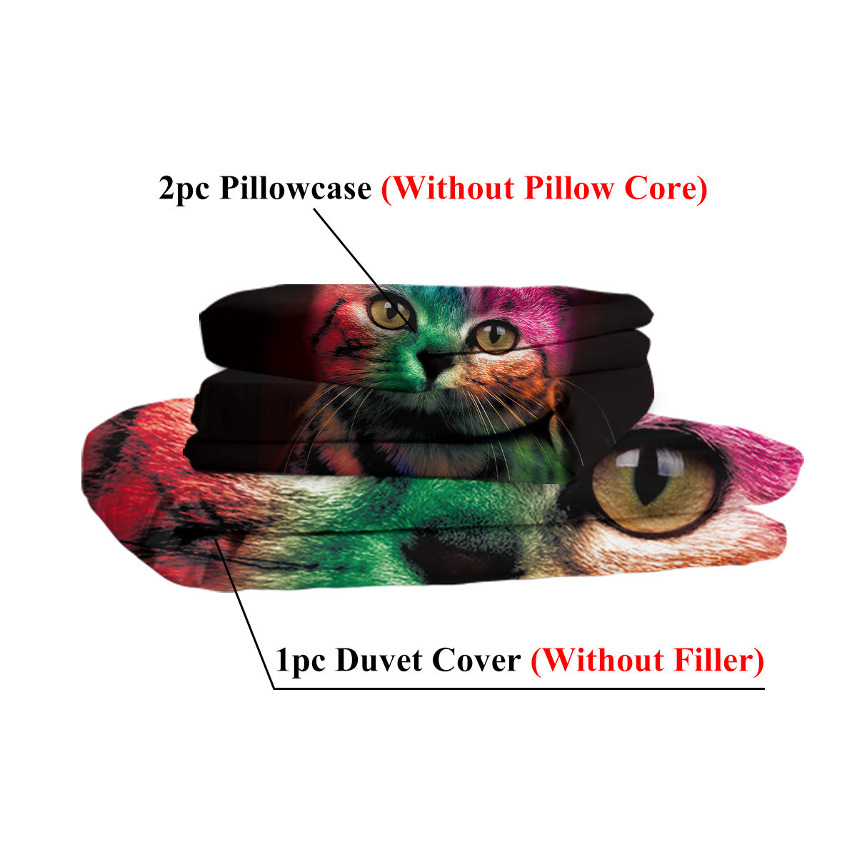 US & UK Local Cat Bedding For Kids Girls Boys Cute Colorful Cat Pattern Quilt Cover Bedspread 3 Piece Bold Color Black Animal Duvet Cover Set For Single Bed