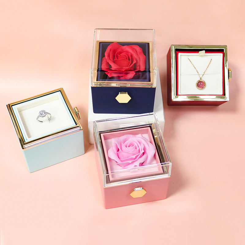 US Local Rotating Soap Flower Rose Gift Box Creative Rotating Rose Jewelry Packaging Box Valentine's Day Gift For Women