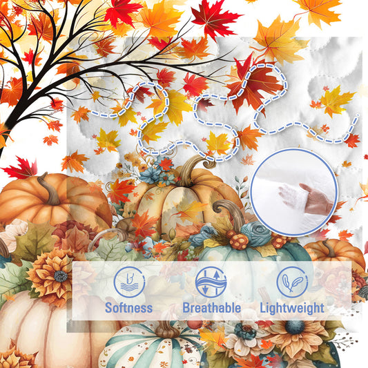 3 Pieces Colorful Oil Painting Pumpkin Pattern Quilt Set Twin Full Queen King Size For All Seasons Flower Fall Leaves Bedding Set With 2 Pillowcases For Kids Adults Thanksgiving Day Gifts