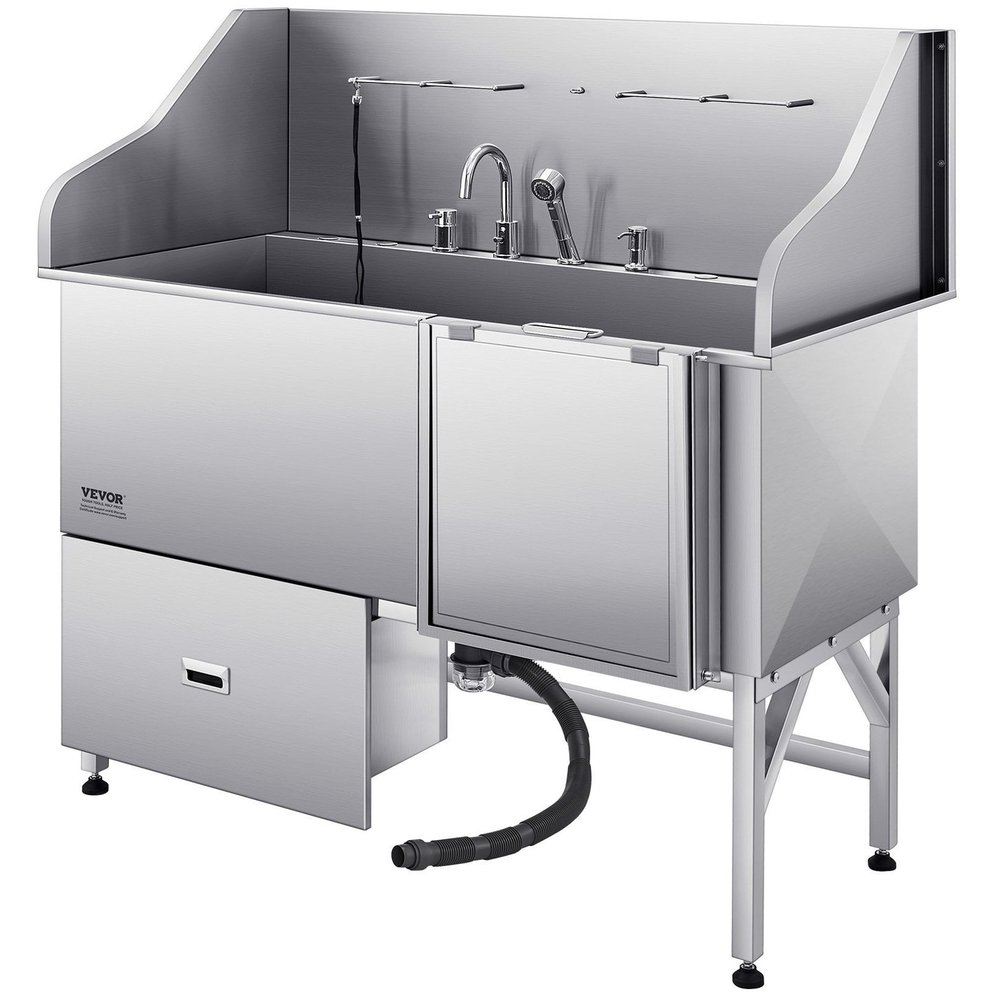 US Local 61 Inch Dog Grooming Bath Tub Stainless Steel W Ramp Water Filter