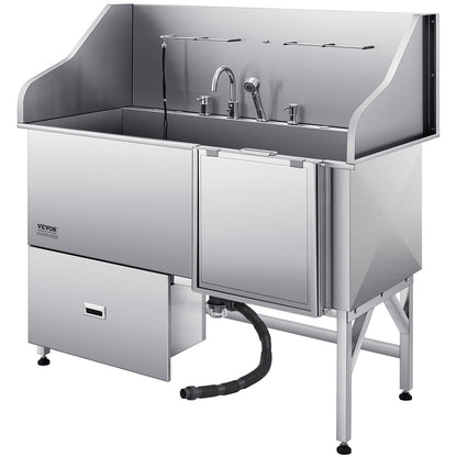US Local 61 Inch Dog Grooming Bath Tub Stainless Steel W Ramp Water Filter