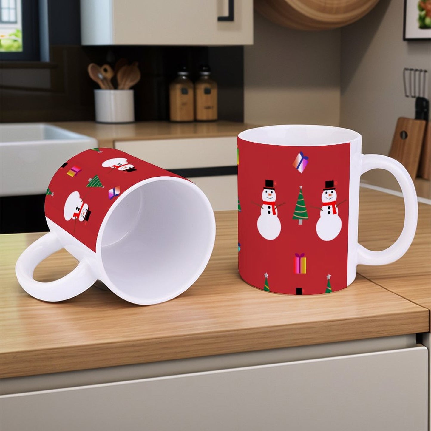 POD US Local White mug with full print, Christmas Red 0042