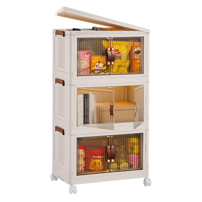 US Local 3 Pcs Foldable Storage Bins With Lid Wheels Front Magnetic Door Fedex Shipping