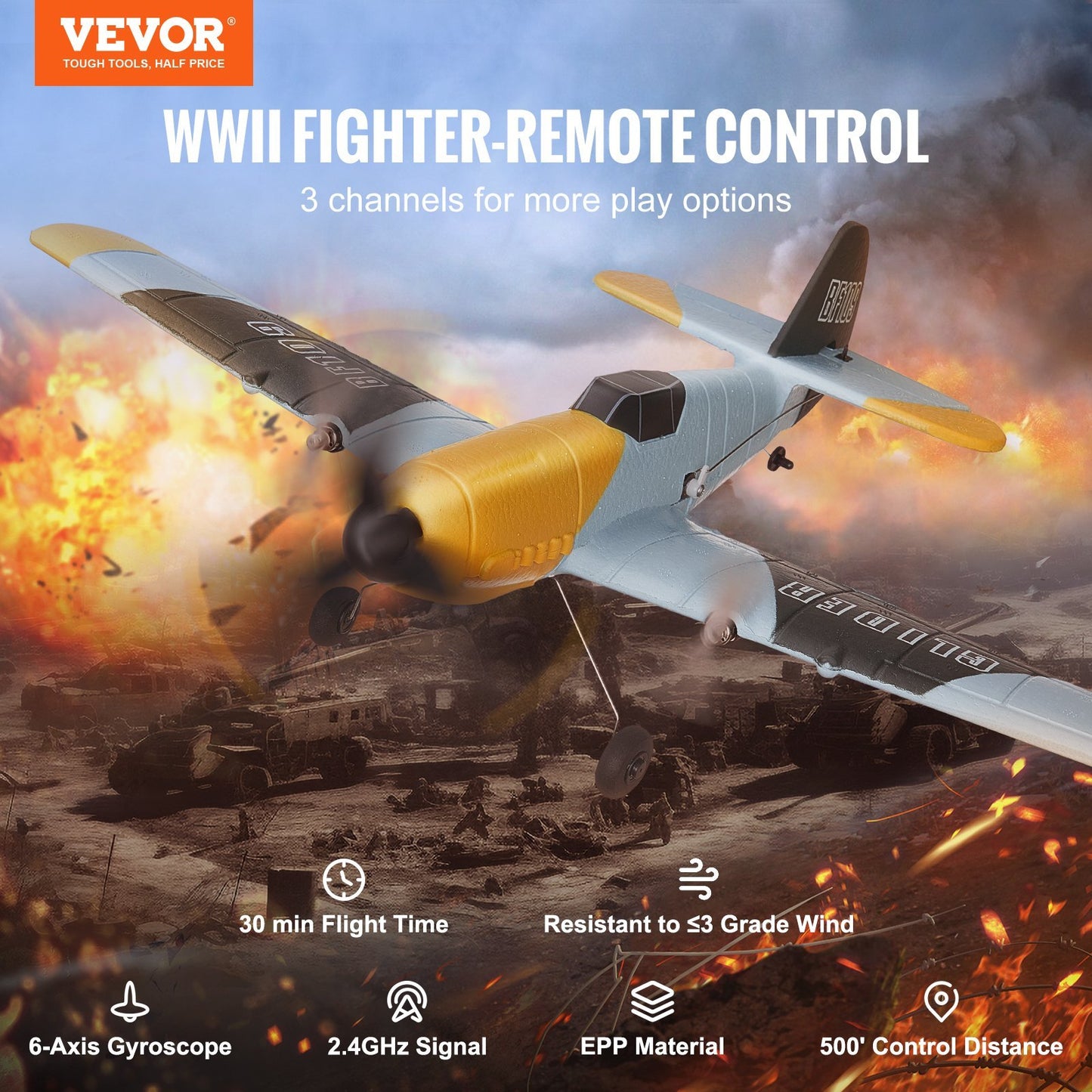 US Local VEVOR RC Airplane WWII Fighter EPP Foam RC Plane Toy With 2.4 GHz Remote Control