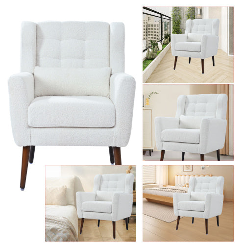US Local Modern Upholstered Chairs, Teddy Fabric Living Room Chairs, Comfortable Reading Chairs, Medieval Upholstery Chairs, Chaise Longues Armchairs For Living Room Bedrooms - White